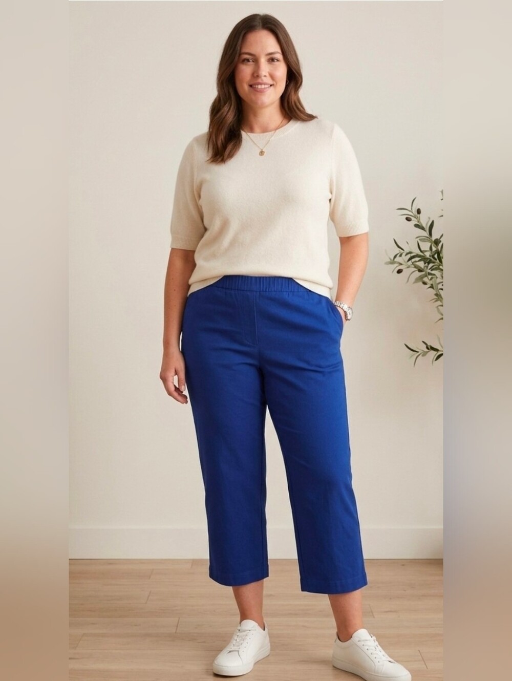 Title:Bob Mackie Wearable Art Royal Blue Side-Zip Capri Pants Size Large